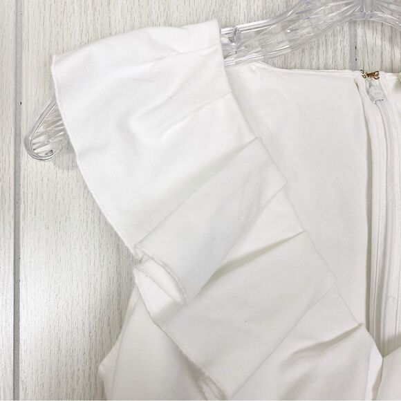 Kate Spade | White V-Neck Ruffle Peplum Sleeveless Blouse Size 4 - Picture 6 of 13